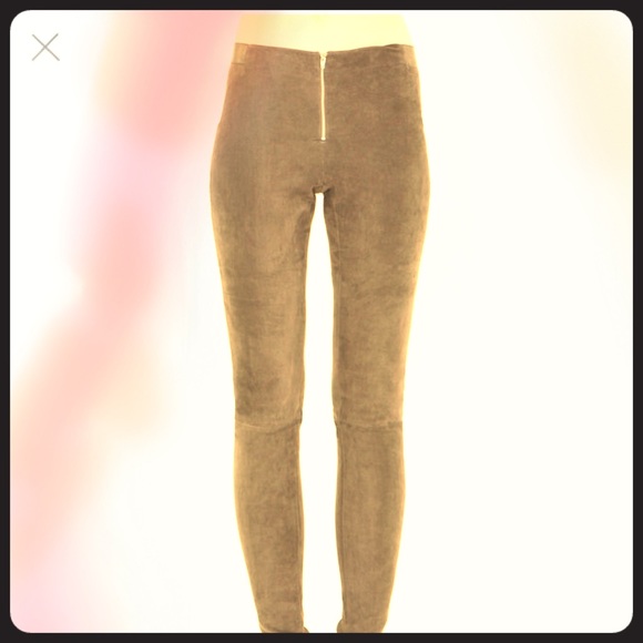 Alice + Olivia Pants - Alice and Olivia camel suede zip front leggings
